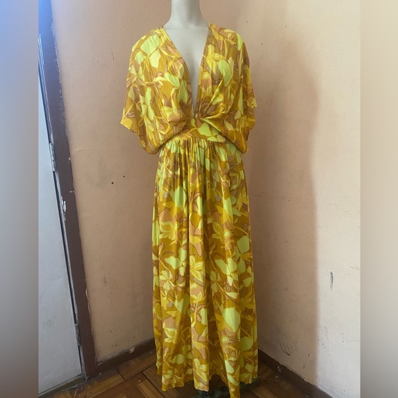 Olivaceous Yellow Green Wrap Sundress - Picture 1 of 10